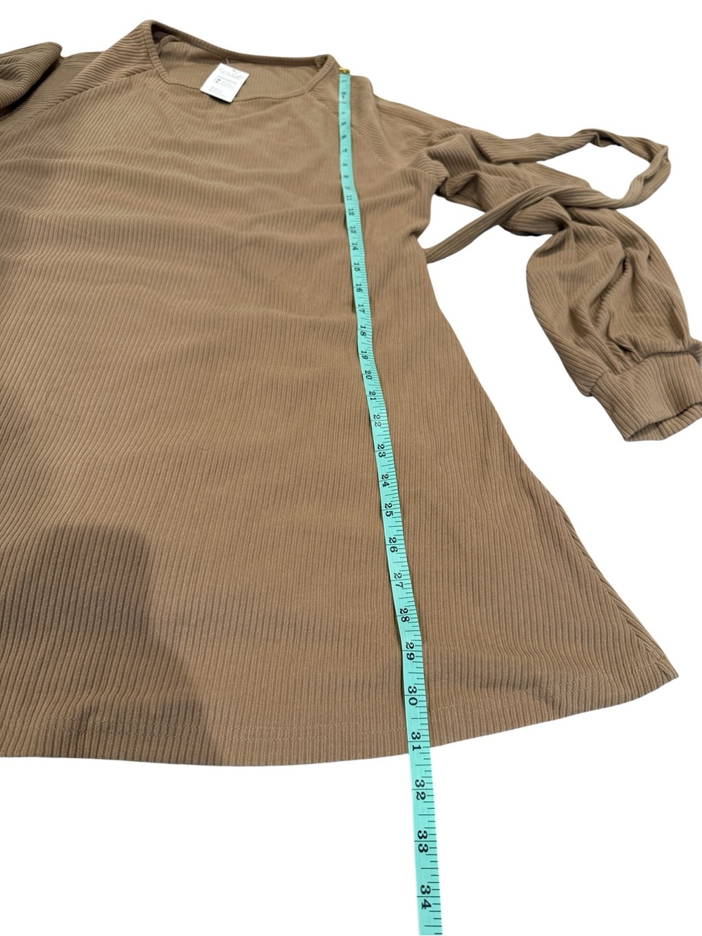 Cupshe Ribbed Tie-Waist Long Sleeve Mini Dress in Tan - Picture 7 of 10